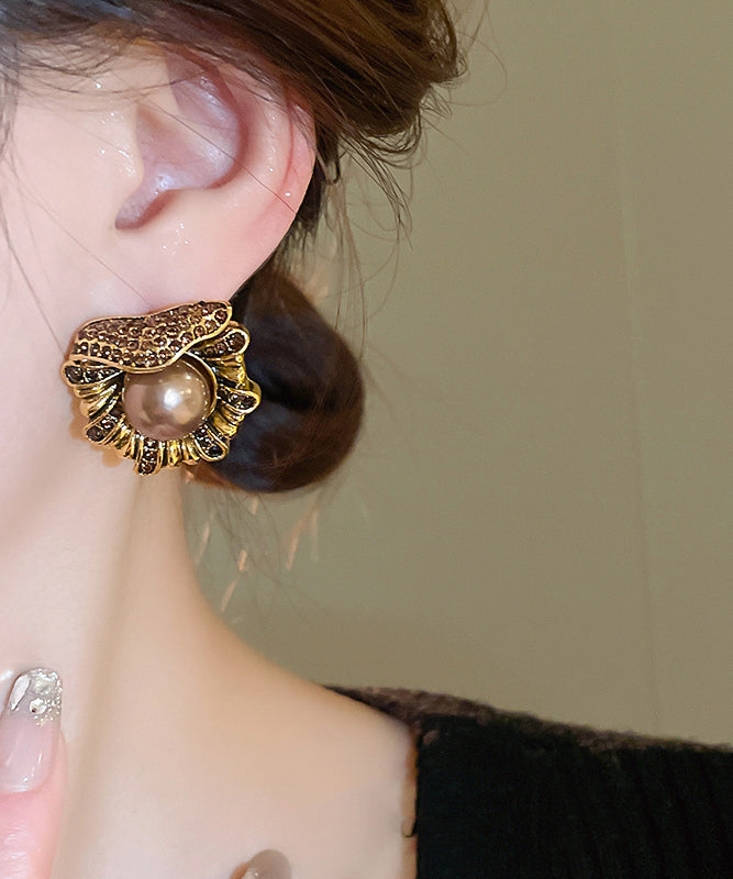 Design Pearl Copper Stud Alloy Zircon Earrings Gold Original
