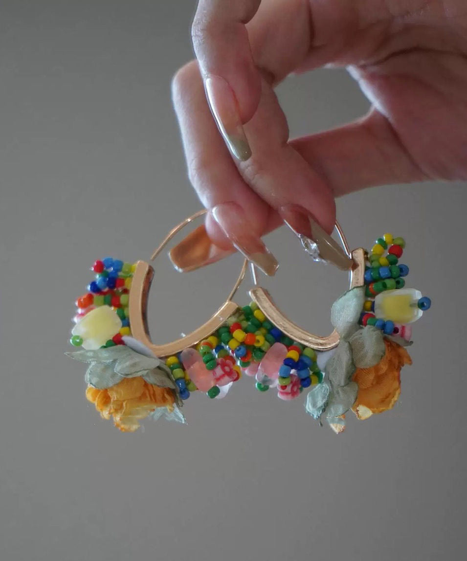 Earrings Design Gold Beads Original Floral Hoop Tulle Copper