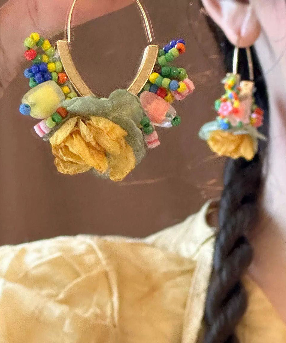 Earrings Design Gold Beads Original Floral Hoop Tulle Copper