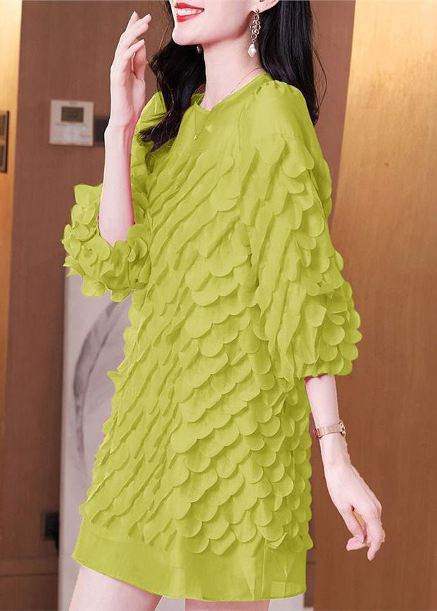 Mid Patchwork Spring Original Green Design O-Neck Dress Chiffon