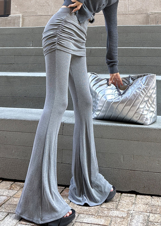 Pantalon évasé gris deux pièces au design original, printemps TN049