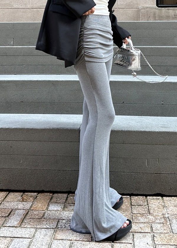 Pantalon évasé gris deux pièces au design original, printemps TN049