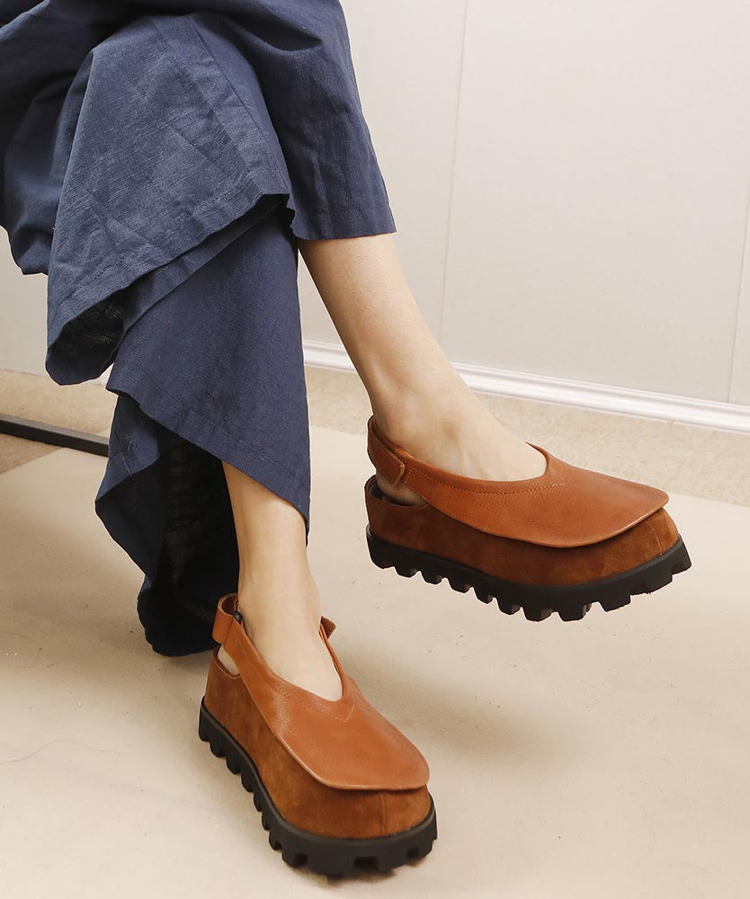 Original Design Handgemachte Braun Spleißen Plattform Flache Schuhe YC030