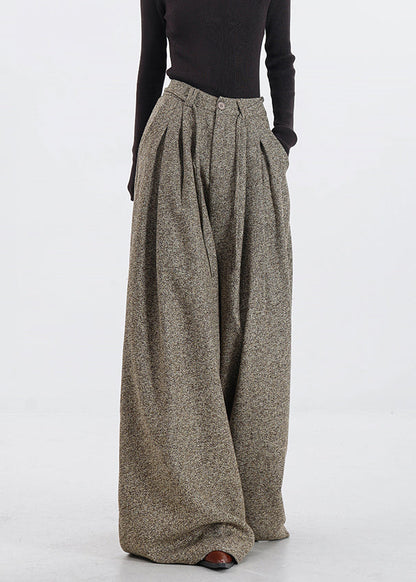 Original Design Khaki Pockets High Waist Woolen Wide Leg Pants Winter RS045