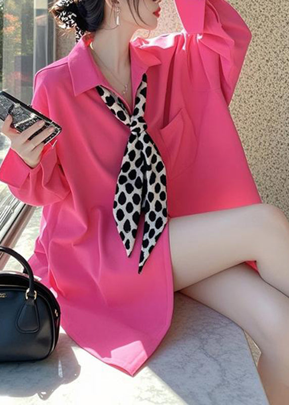 Design Bow Pockets Shirts Pink Original Spring
