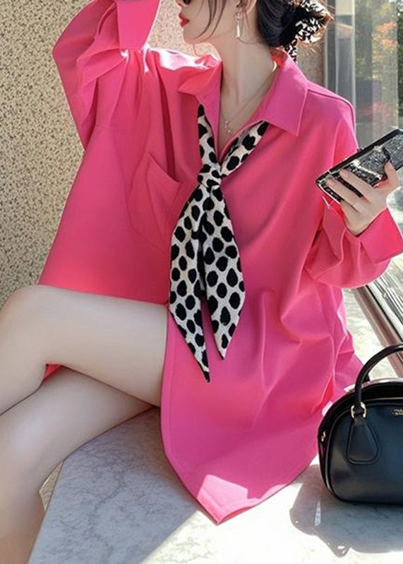 Design Bow Pockets Shirts Pink Original Spring