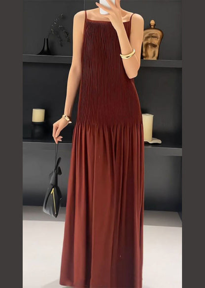 Original Design Red Wrinkled Silk Slip Dress Sleeveless ZL046