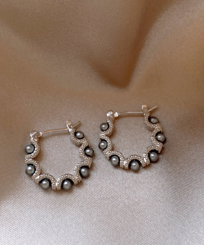 Boucles d'oreilles créoles en alliage de cuivre et soie au design original avec perles QQ041