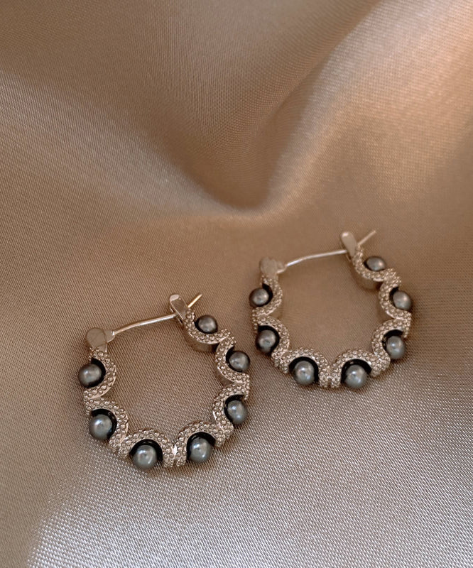 Boucles d'oreilles créoles en alliage de cuivre et soie au design original avec perles QQ041