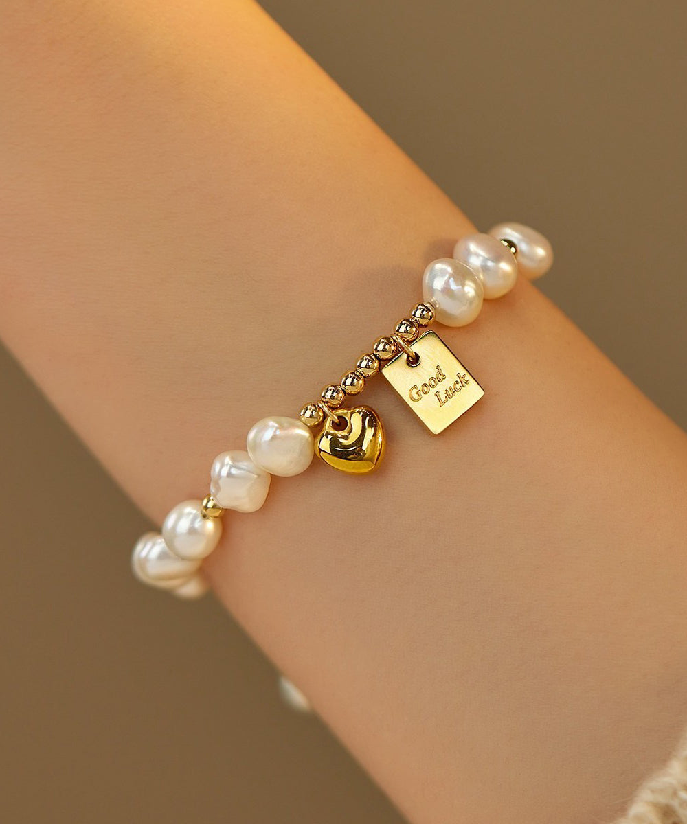 Pearl Bracelet Alloy Charm Tassel Love Design Original White