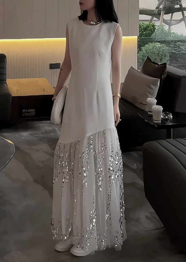 Patchwork Dress Long Design Summer White Tulle Original