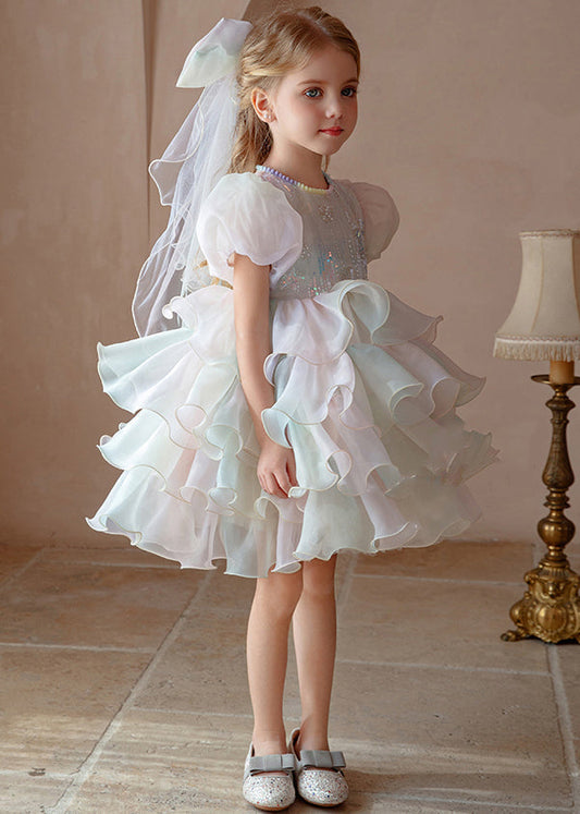 Original Design White Sequins Patchwork Girls Party Dress Summer TT001