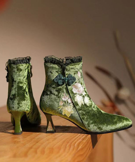 Originale grüne bestickte Stiefel mit hohen Absätzen im ethnischen Stil CZ1025