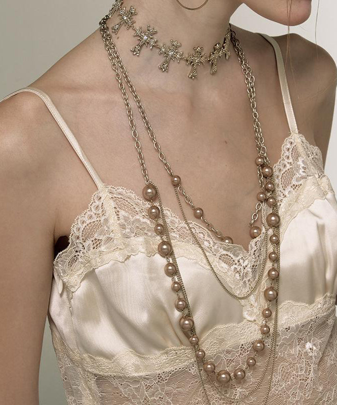 Alloy Double-Layer Pearl Lariat Original Necklace Gold