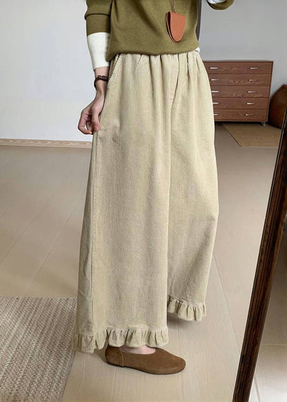 Original Green Ruffled Patchwork Corduroy Wide Leg Pants Winter RF010