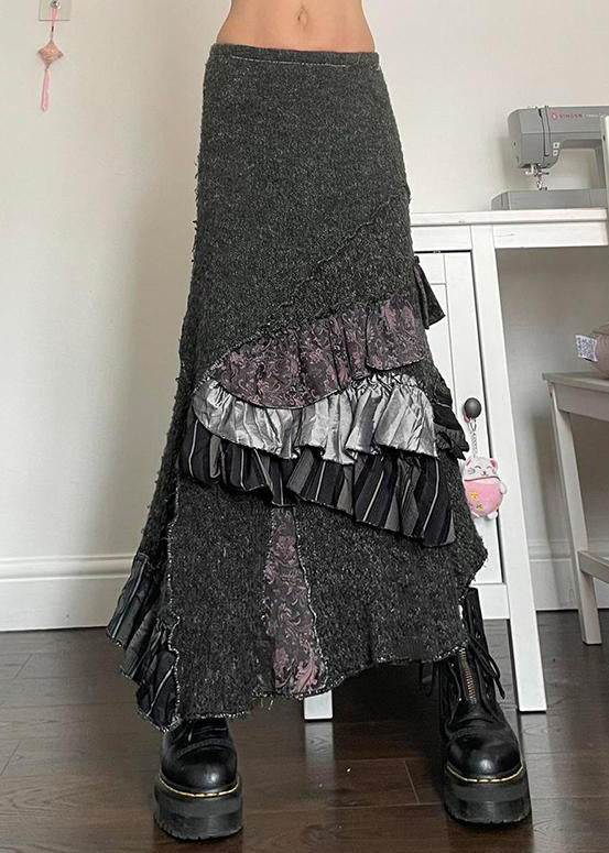 Röcke Original Sommer Patchwork Rüschen Asymmetrisch Grau Baumwolle