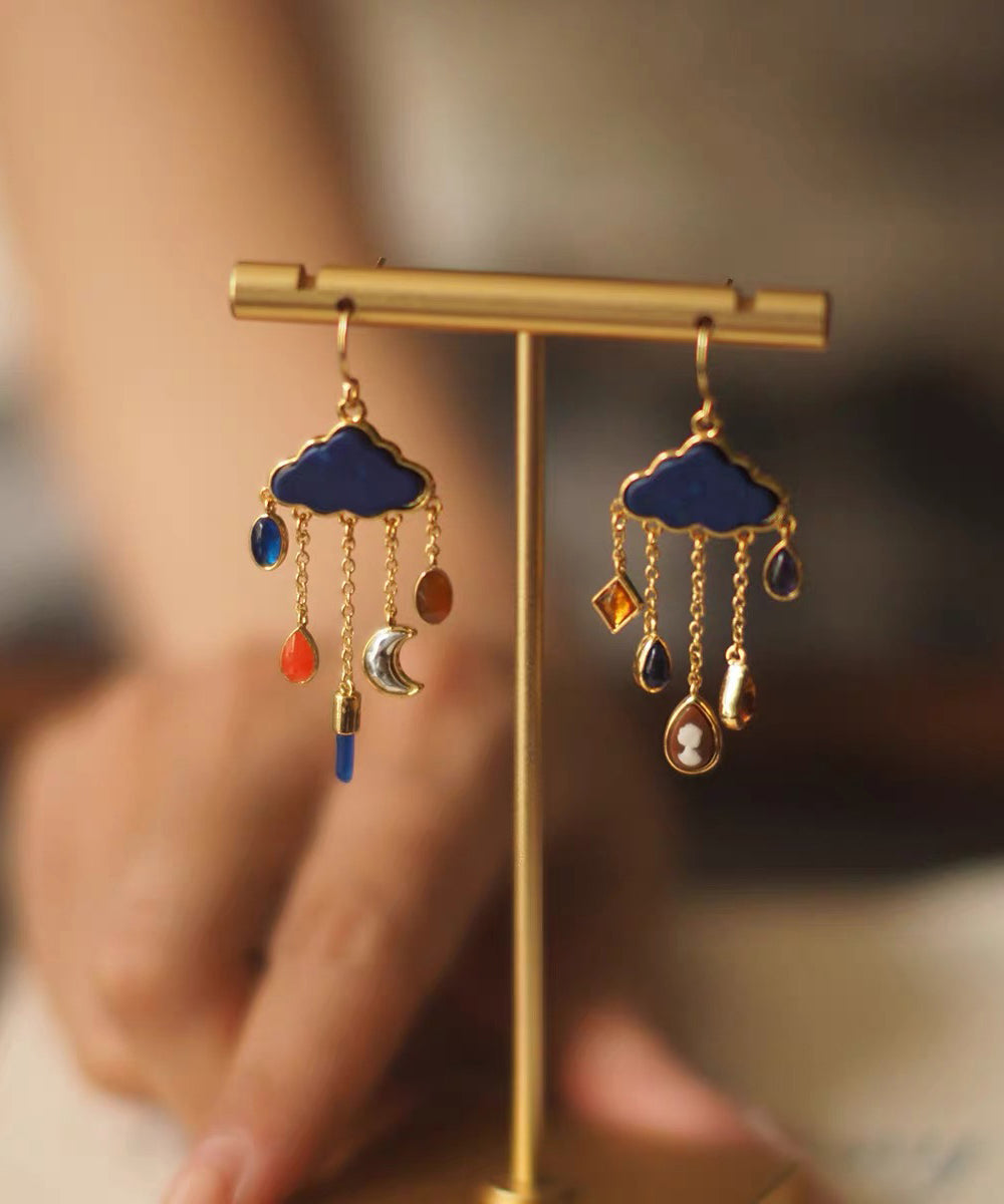 Overgild Drop Tassel Copper Moon Original Earrings Cloud Navy