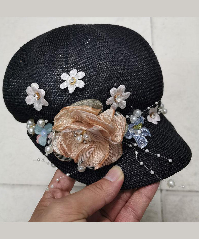 Grass Pearl Flower Hat New Original Breathable Weaving Pink