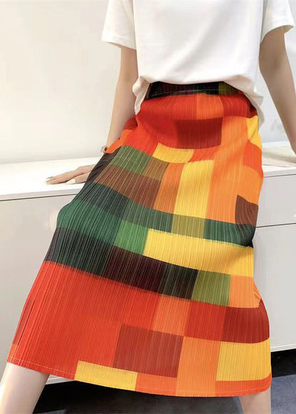 Original Rainbow Plaid Printed Pleated High Waist Skirt Summer QQ1020