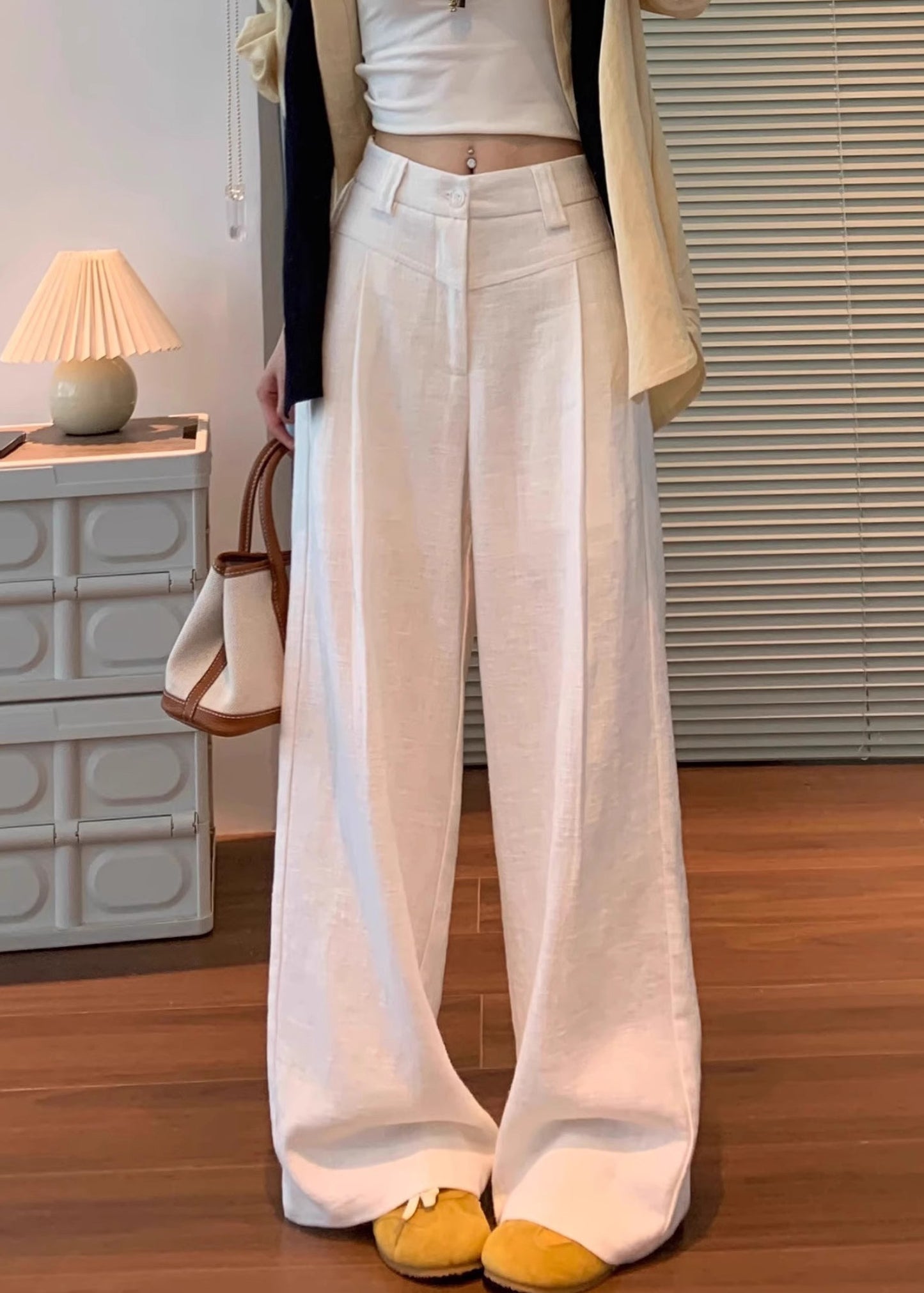 Waist Original Pants Linen Button High White Fall
