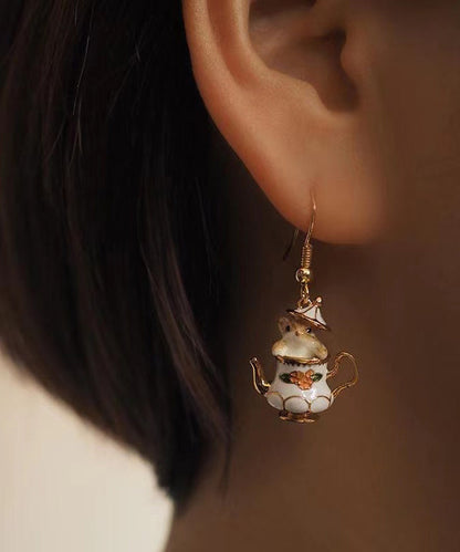 Original White Sterling Silver Overgild Teacup Squirrel Drop Earrings QU037