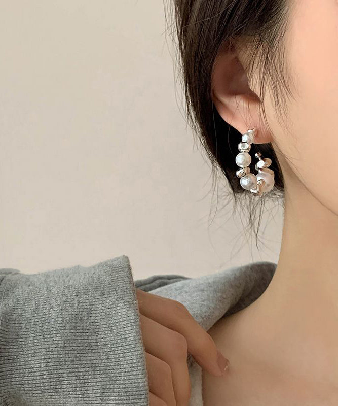 Sterling Hoop White Earrings Silver Original Pearl Broken