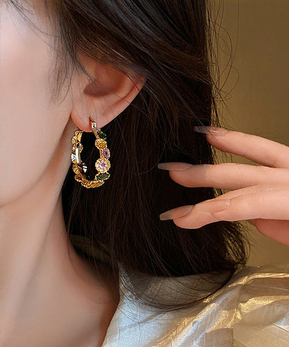 Oversize Gold Copper Alloy Floral Drip Glaze Hoop Earrings WZ003