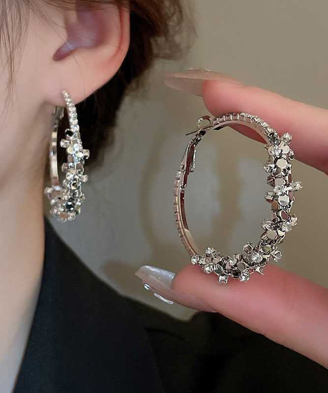 Oversize Silk Sterling Silver Alloy Zircon Sequins Hoop Earrings QJ050