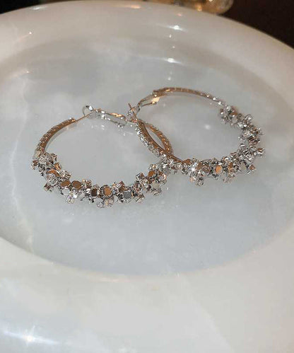 Oversize Silk Sterling Silver Alloy Zircon Sequins Hoop Earrings QJ050