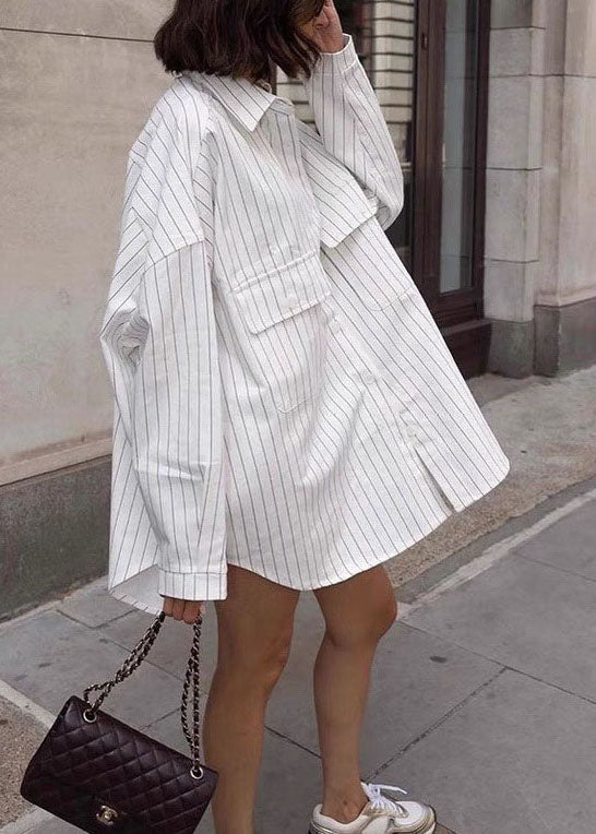 Oversized White Peter Pan Collar Striped Cotton Shirts Spring TL032
