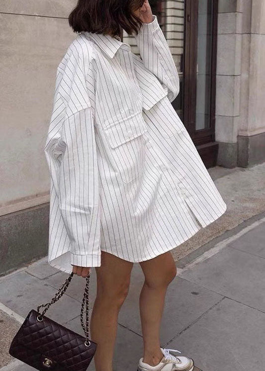 Oversized White Peter Pan Collar Striped Cotton Shirts Spring TL032