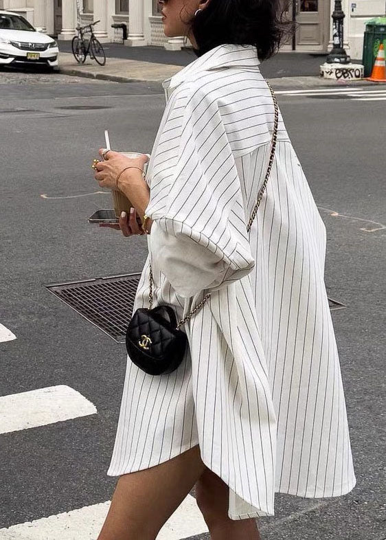 Oversized White Peter Pan Collar Striped Cotton Shirts Spring TL032