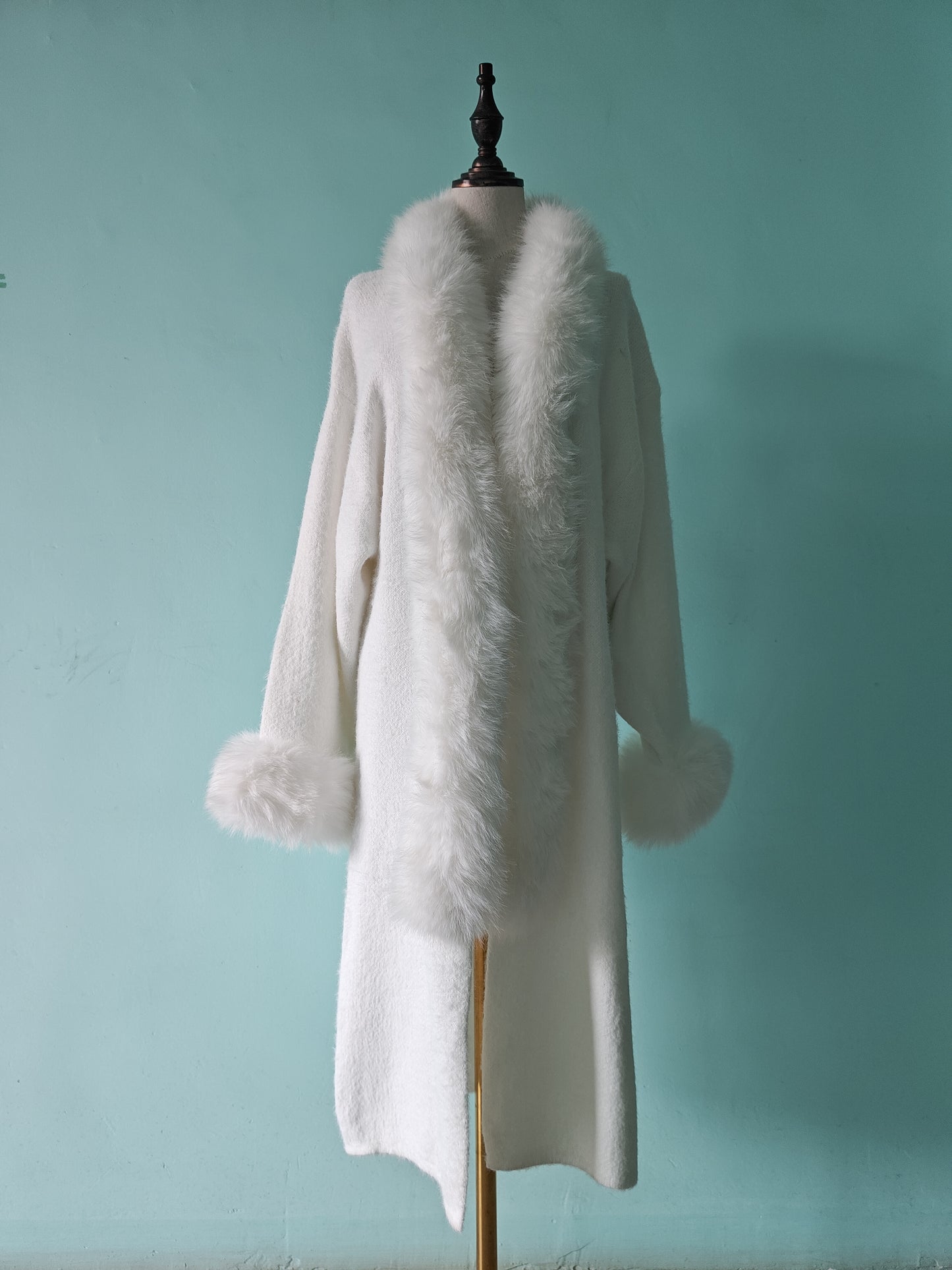 Tie Waist Fur Collar Knit Coats