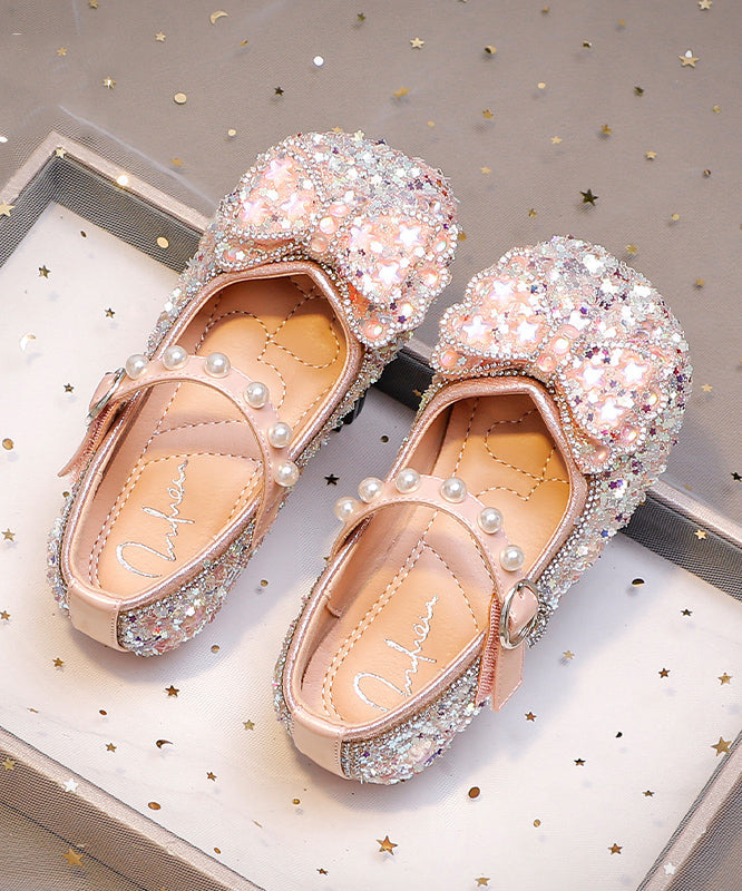 Chaussures plates à nœud en zircon rose pour filles et enfants