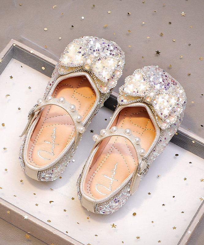Chaussures plates à nœud en zircon rose pour filles et enfants
