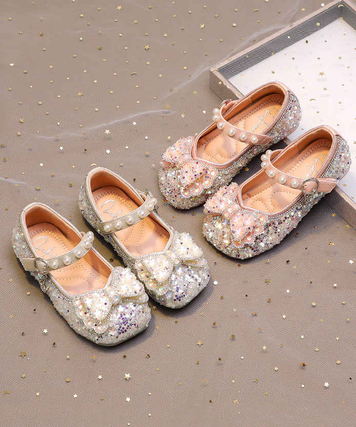 Chaussures plates à nœud en zircon rose pour filles et enfants
