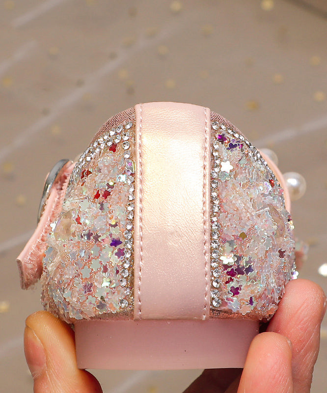 Chaussures plates à nœud en zircon rose pour filles et enfants
