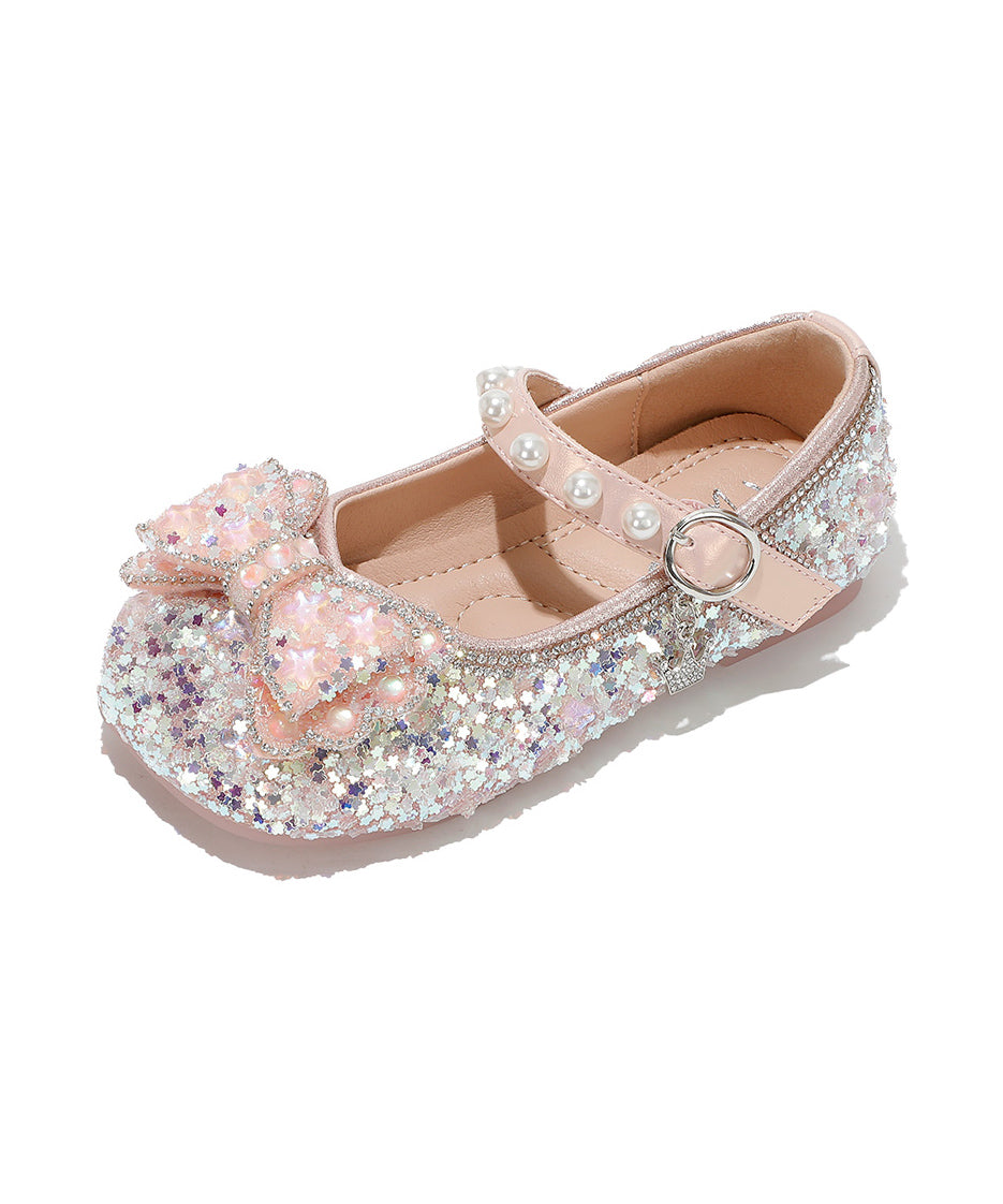 Chaussures plates à nœud en zircon rose pour filles et enfants