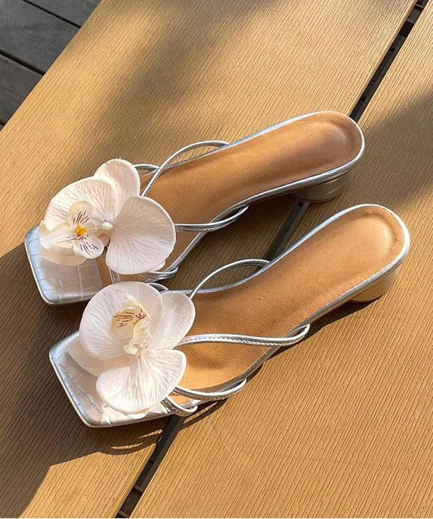 Sandales à épissures à fleurs et bout ouvert épais, roses