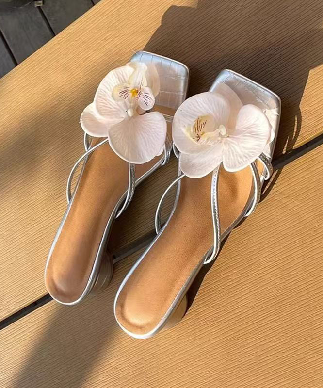 Sandales à épissures à fleurs et bout ouvert épais, roses