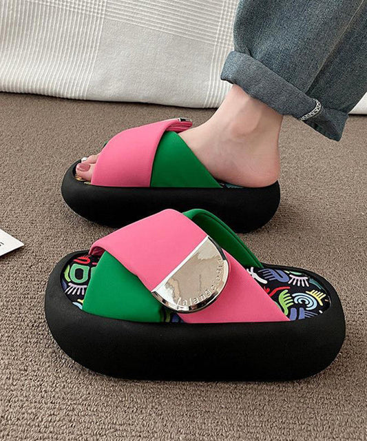 Pink Green Platform Faux Leather Beautiful Splicing Slide Sandals AP1016