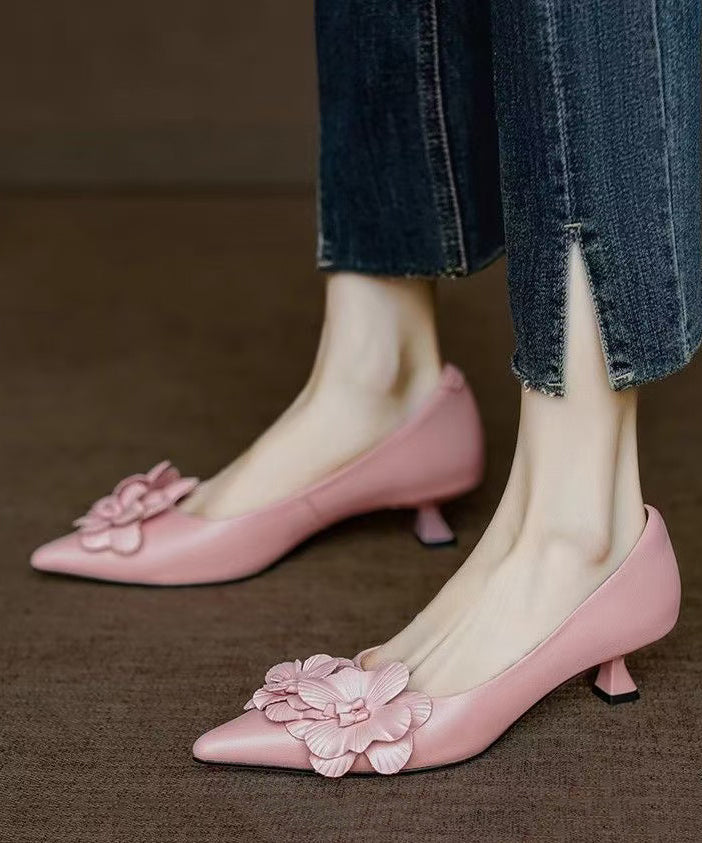 Heel High Toe Sheepskin Pink Pointed Floral Unique Splicing