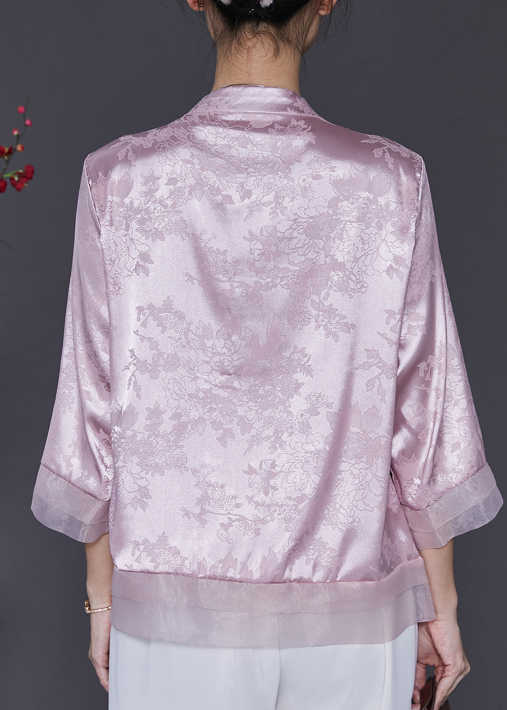 Pink Jacquard Silk Chinese Style Shirt Top Embroidered Spring SD1078