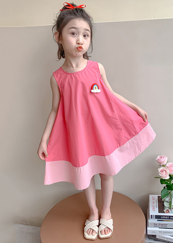 Pink Patchwork Cozy Cotton Girls Dress O Neck Summer EW048