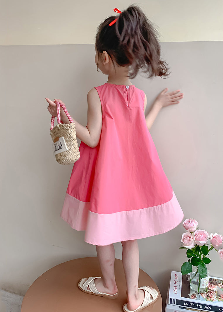 Pink Patchwork Cozy Cotton Girls Dress O Neck Summer EW048