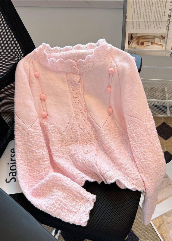 Cardigan oversize en maille patchwork rose printemps YO024
