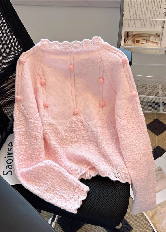 Cardigan oversize en maille patchwork rose printemps YO024