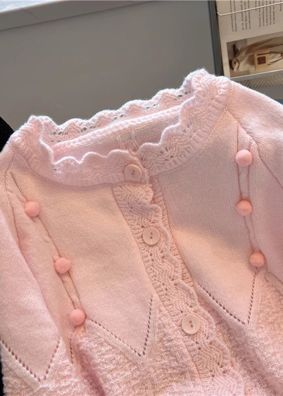 Cardigan oversize en maille patchwork rose printemps YO024