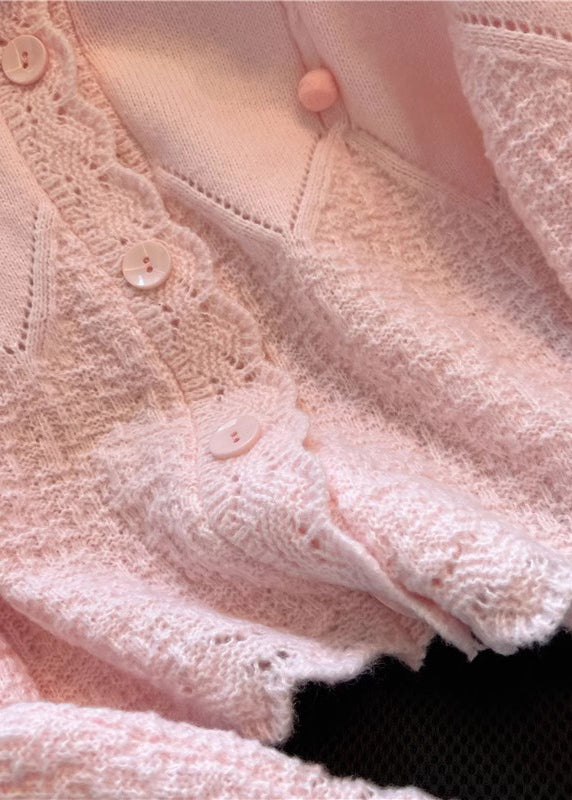 Cardigan oversize en maille patchwork rose printemps YO024