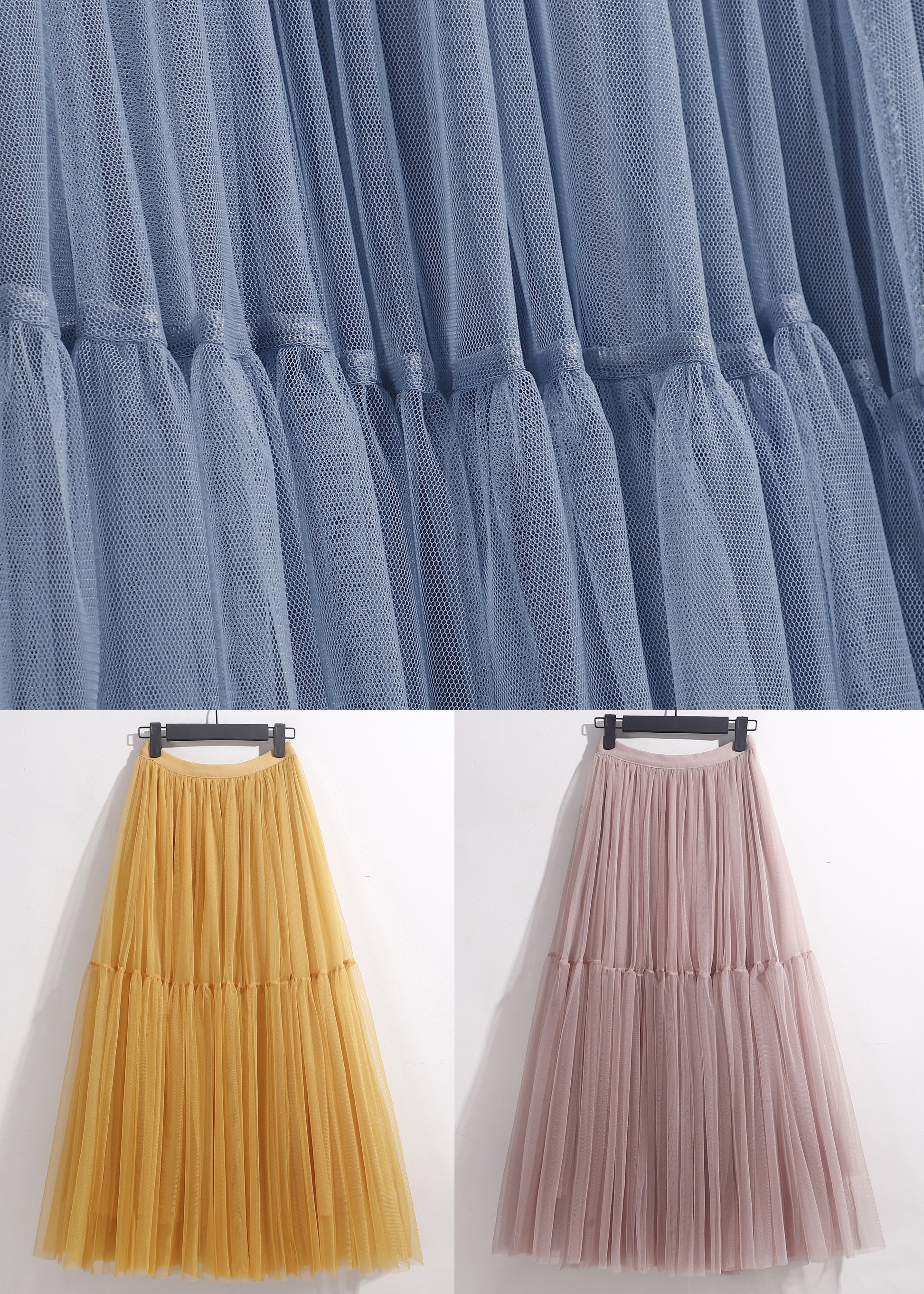 Pink Patchwork Loose Tulle Pleated Skirt High Waist Summer Ada Fashion